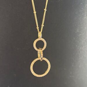 Long Gold Double Ring Pendant Necklace for Women